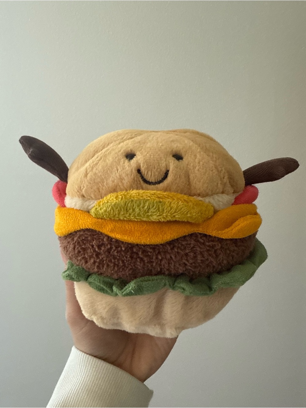 Jellycat Plush Burger Toy in Brown, Yellow, Green, Cream